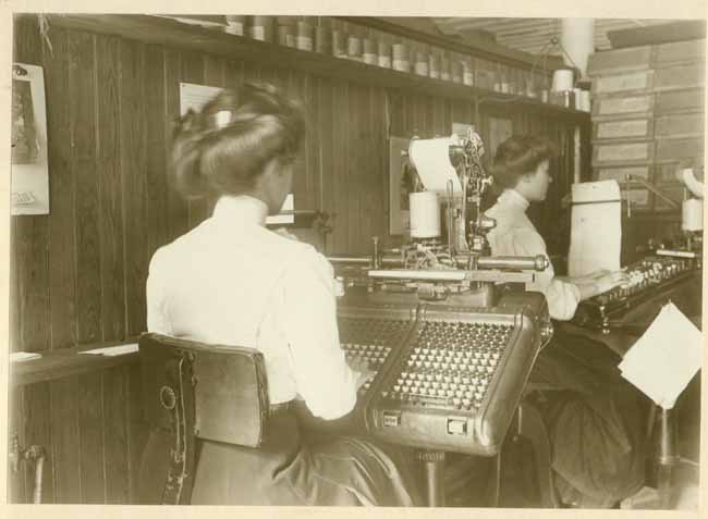 Women Setting Type at a Monotype Machine at the Riverside Press, Cambridge 1911  -- Source is Eva March Tappan, The Industrial Readers: Book III: Makers of Many Things (Cambridge, Massachusetts: The Riverside Press, 1916).